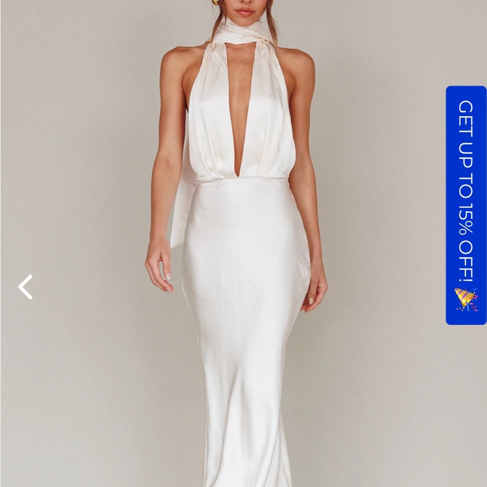 Slip On Class Satin Maxi Dress Ivory, 
ITALIA AZURE HALTER-NECK